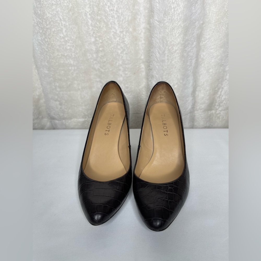 Talbot Brown Croc Pointed Toe Block Heel Pump Siz… - image 2